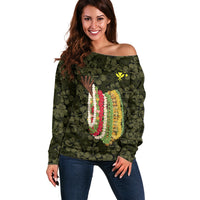 Hawaii Lei Kamehameha Off Shoulder Sweater Melemele Seamless Pattern Hibiscus Flower LT9 Women Yellow - Polynesian Pride
