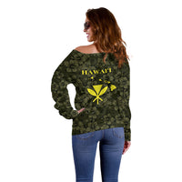 Hawaii Lei Kamehameha Off Shoulder Sweater Melemele Seamless Pattern Hibiscus Flower LT9 - Polynesian Pride