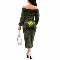 Hawaii Lei Kamehameha Off The Shoulder Long Sleeve Dress Melemele Seamless Pattern Hibiscus Flower LT9 - Polynesian Pride