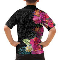 Hafa Adai Guam Family Matching Off The Shoulder Long Sleeve Dress and Hawaiian Shirt Tropical Flowers Colorful Vibes