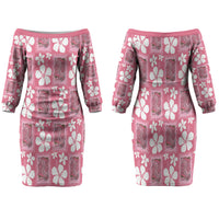 Give Cancer The Boot Pink Cowgirl Family Matching Off The Shoulder Long Sleeve Dress and Hawaiian Shirt Western Aloha Hibiscus Paniolo Heritage Floral LT9 Mom's Dress Pink - Polynesian Pride