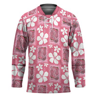 Give Cancer The Boot Pink Cowgirl Hockey Jersey Western Aloha Hibiscus Paniolo Heritage Floral LT9 Unisex Pink - Polynesian Pride
