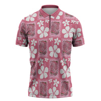 Give Cancer The Boot Pink Cowgirl Zipper Polo Shirt Western Aloha Hibiscus Paniolo Heritage Floral LT9 Pink - Polynesian Pride