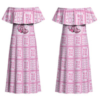 Give Cancer The Boot Pink Cowgirl Couples Matching Off Shoulder Maxi Dress and Long Sleeve Button Shirt Hawaiian Paniolo Mixed Quilt Pattern Style LT9 - Polynesian Pride