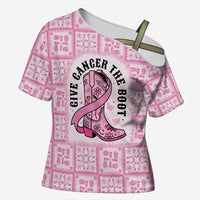 Give Cancer The Boot Pink Cowgirl Cross Shoulder Shirt Hawaiian Paniolo Mixed Quilt Pattern Style LT9 Female Pink - Polynesian Pride