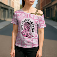 Give Cancer The Boot Pink Cowgirl Cross Shoulder Shirt Hawaiian Paniolo Mixed Quilt Pattern Style LT9 - Polynesian Pride