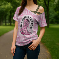Give Cancer The Boot Pink Cowgirl Cross Shoulder Shirt Hawaiian Paniolo Mixed Quilt Pattern Style LT9 - Polynesian Pride