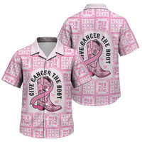 Give Cancer The Boot Pink Cowgirl Family Matching Off The Shoulder Long Sleeve Dress and Hawaiian Shirt Hawaiian Paniolo Mixed Quilt Pattern Style LT9 Son's Shirt Pink - Polynesian Pride