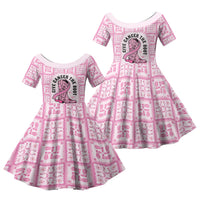 Give Cancer The Boot Pink Cowgirl Family Matching Off Shoulder Short Dress and Hawaiian Shirt Hawaiian Paniolo Mixed Quilt Pattern Style LT9 Daughter's Dress Pink - Polynesian Pride