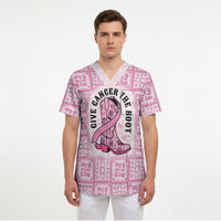 Give Cancer The Boot Pink Cowgirl Scrub Top Hawaiian Paniolo Mixed Quilt Pattern Style LT9 - Polynesian Pride
