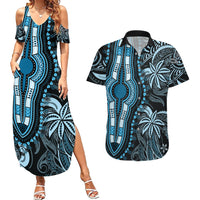 Polynesia Dashiki Couples Matching Summer Maxi Dress and Hawaiian Shirt Polynesia and Africa Traditional Special Together Blue LT9 Blue - Polynesian Pride