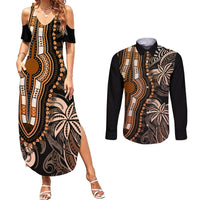 Polynesia Dashiki Couples Matching Summer Maxi Dress and Long Sleeve Button Shirts Polynesia and Africa Traditional Special Together Gold LT9 Gold - Polynesian Pride