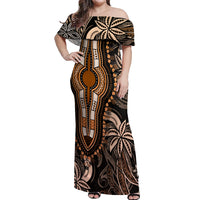 Polynesia Dashiki Off Shoulder Maxi Dress Polynesia and Africa Traditional Special Together Gold LT9 Women Gold - Polynesian Pride
