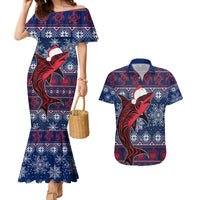 Samoa Manuia Le Kirisimasi Couples Matching Mermaid Dress and Hawaiian Shirt Samoan Fishing Tribal Pattern Christmas Vibe LT9 Red - Polynesian Pride