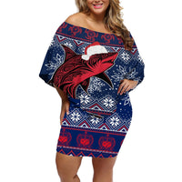 Samoa Manuia Le Kirisimasi Off Shoulder Short Dress Samoan Fishing Tribal Pattern Christmas Vibe LT9 Women Red - Polynesian Pride