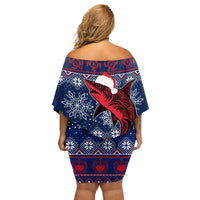 Samoa Manuia Le Kirisimasi Off Shoulder Short Dress Samoan Fishing Tribal Pattern Christmas Vibe LT9 - Polynesian Pride