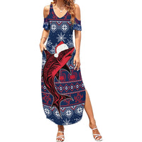 Samoa Manuia Le Kirisimasi Summer Maxi Dress Samoan Fishing Tribal Pattern Christmas Vibe LT9 Women Red - Polynesian Pride