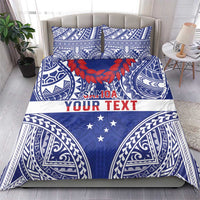 Personalised Toa Samoa Rugby Spirit Bedding Set Blue Samoan Tribal Pattern - Polynesian Pride