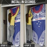 Personalised Toa Samoa Rugby Spirit Door Cover Blue Samoan Tribal Pattern - Polynesian Pride