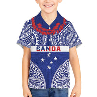 Personalised Toa Samoa Rugby Spirit Family Matching Off Shoulder Short Dress and Hawaiian Shirt Blue Samoan Tribal Pattern - Polynesian Pride