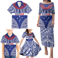 Personalised Toa Samoa Rugby Spirit Family Matching Puletasi and Hawaiian Shirt Blue Samoan Tribal Pattern - Polynesian Pride