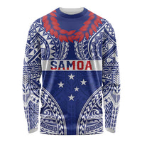 Personalised Toa Samoa Rugby Spirit Long Sleeve Shirt Blue Samoan Tribal Pattern - Polynesian Pride