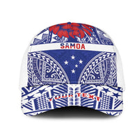 Personalised Toa Samoa Rugby Spirit Mesh Trucker Cap Blue Samoan Tribal Pattern - Polynesian Pride