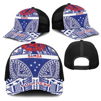 Personalised Toa Samoa Rugby Spirit Mesh Trucker Cap Blue Samoan Tribal Pattern - Polynesian Pride