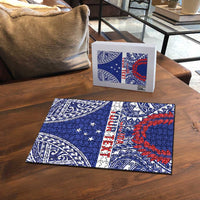 Personalised Toa Samoa Rugby Spirit Puzzle Blue Samoan Tribal Pattern - Polynesian Pride