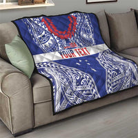 Personalised Toa Samoa Rugby Spirit Quilt Blue Samoan Tribal Pattern - Polynesian Pride
