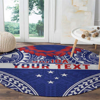 Personalised Toa Samoa Rugby Spirit Round Carpet Blue Samoan Tribal Pattern - Polynesian Pride