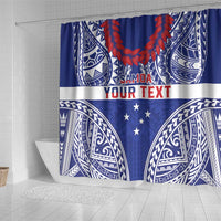 Personalised Toa Samoa Rugby Spirit Shower Curtain Blue Samoan Tribal Pattern - Polynesian Pride