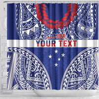 Personalised Toa Samoa Rugby Spirit Shower Curtain Blue Samoan Tribal Pattern - Polynesian Pride