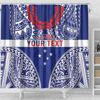 Personalised Toa Samoa Rugby Spirit Shower Curtain Blue Samoan Tribal Pattern - Polynesian Pride