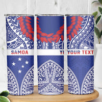 Personalised Toa Samoa Rugby Spirit Skinny Tumbler Blue Samoan Tribal Pattern - Polynesian Pride