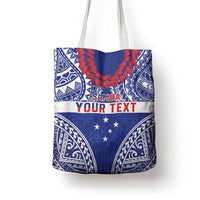 Personalised Toa Samoa Rugby Spirit Tote Bag Blue Samoan Tribal Pattern - Polynesian Pride