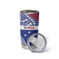Personalised Toa Samoa Rugby Spirit Tumbler Cup Blue Samoan Tribal Pattern - Polynesian Pride