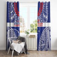 Personalised Toa Samoa Rugby Spirit Window Curtain Blue Samoan Tribal Pattern - Polynesian Pride