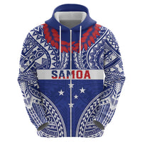 Personalised Toa Samoa Rugby Spirit Zip Hoodie Blue Samoan Tribal Pattern LT9 - Polynesian Pride