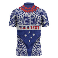 Personalised Toa Samoa Rugby Spirit Zipper Polo Shirt Blue Samoan Tribal Pattern - Polynesian Pride
