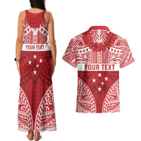 Personalised Toa Samoa Rugby Spirit Couples Matching Tank Maxi Dress and Hawaiian Shirt Red Samoan Tribal Pattern - Polynesian Pride