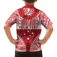 Personalised Toa Samoa Rugby Spirit Family Matching Off The Shoulder Long Sleeve Dress and Hawaiian Shirt Red Samoan Tribal Pattern - Polynesian Pride