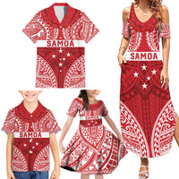 Personalised Toa Samoa Rugby Spirit Family Matching Summer Maxi Dress and Hawaiian Shirt Red Samoan Tribal Pattern - Polynesian Pride