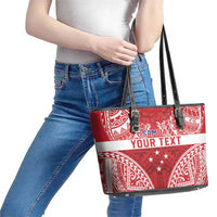 Personalised Toa Samoa Rugby Spirit Leather Tote Bag Red Samoan Tribal Pattern - Polynesian Pride