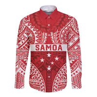 Personalised Toa Samoa Rugby Spirit Long Sleeve Button Shirt Red Samoan Tribal Pattern - Polynesian Pride
