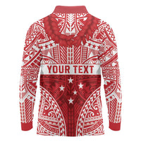 Personalised Toa Samoa Rugby Spirit Long Sleeve Polo Shirt Red Samoan Tribal Pattern - Polynesian Pride
