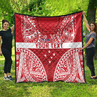 Personalised Toa Samoa Rugby Spirit Quilt Red Samoan Tribal Pattern - Polynesian Pride