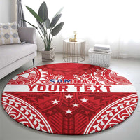 Personalised Toa Samoa Rugby Spirit Round Carpet Red Samoan Tribal Pattern - Polynesian Pride