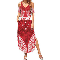 Personalised Toa Samoa Rugby Spirit Summer Maxi Dress Red Samoan Tribal Pattern - Polynesian Pride