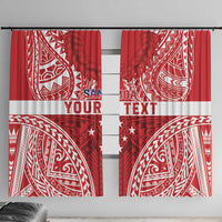 Personalised Toa Samoa Rugby Spirit Window Curtain Red Samoan Tribal Pattern - Polynesian Pride